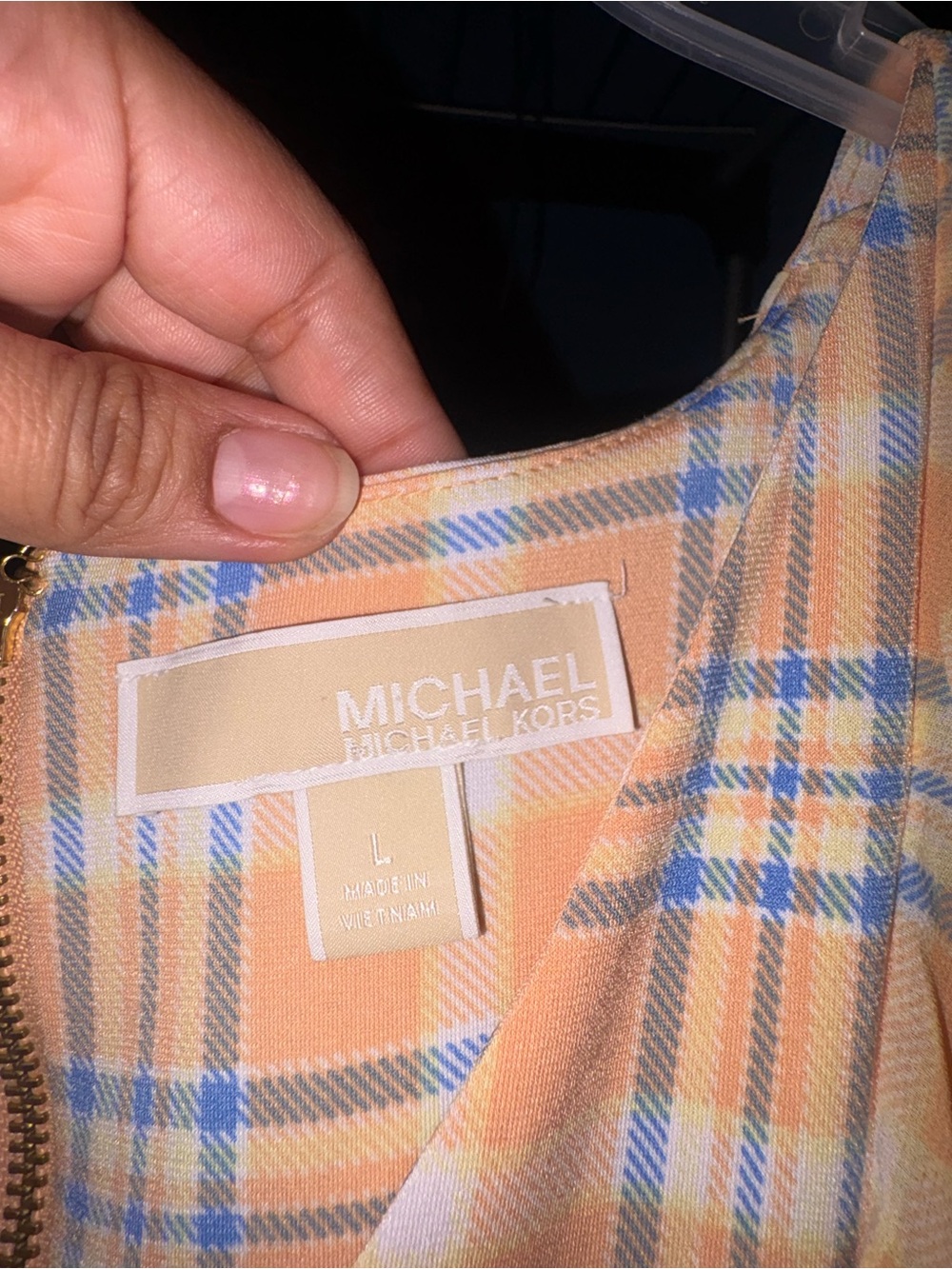 MICHAEL Michael Kors Peach and Blue Plaid Sleeveless Dress